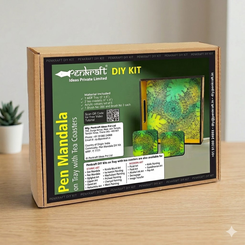 Pen Mandala on MDF Tray with Square Tea Coasters DIY Kit