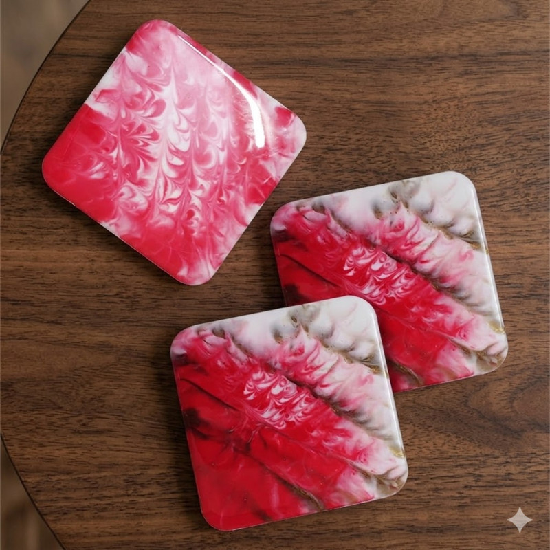 Resin Art on Square Tea Coasters with Stand DIY Kit
