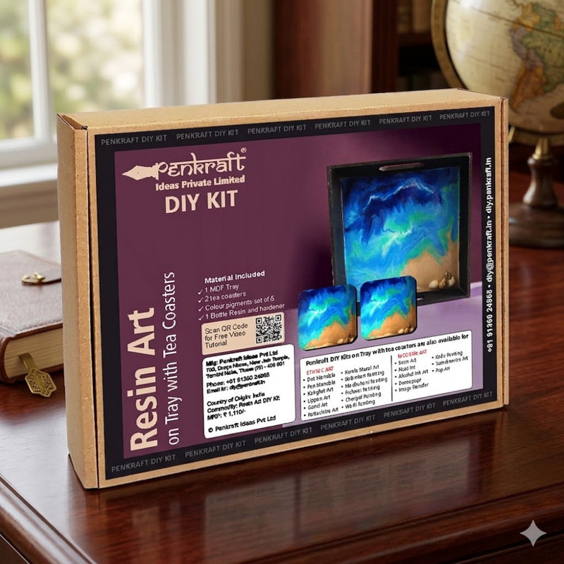 Resin Art on MDF Tray with Square Tea Coasters DIY Kit