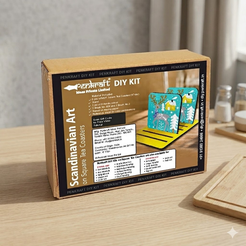 Scandinavian Art on Square Coasters with Stand DIY Kit 