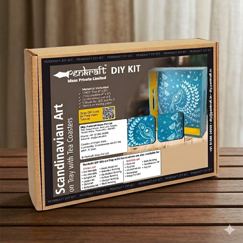 Scandinavian Art on MDF Tray with Square Coasters DIY Kit 