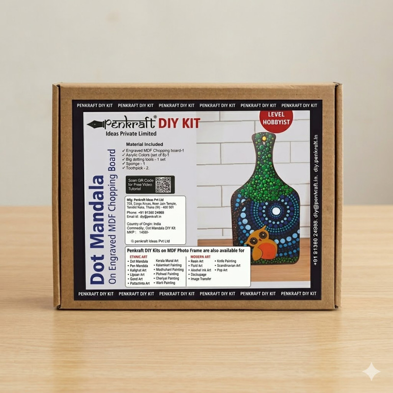 Penkraft Dot Mandala on Engraved MDF Chopping Board Hobbyist Level DIY Kit 