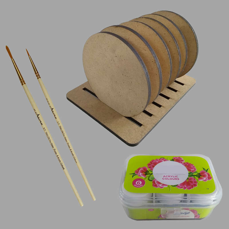 Warli Painting on Round Tea Coasters with Stand DIY Kit