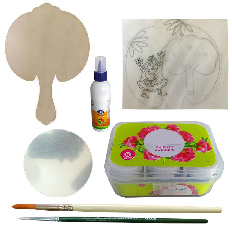 Penkraft Phad Painting on MDF Hand Mirror DIY Kit with Free video tutorial