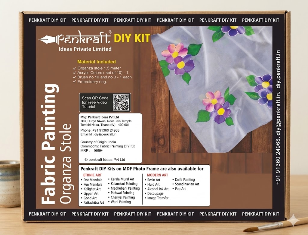 Penkraft Fabric Painting on Organza Stole DIY kit with Free video tutorial